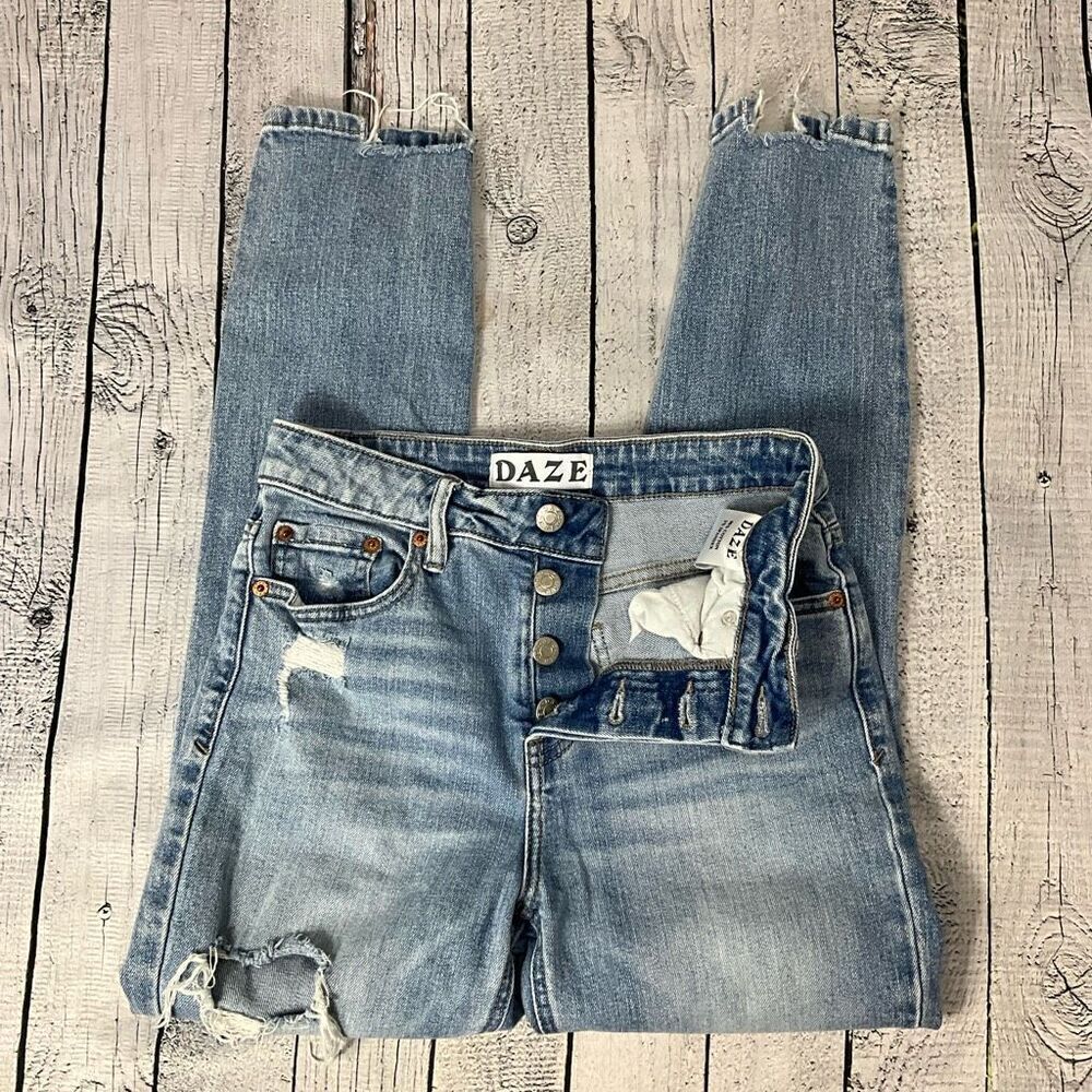 DAZE Distressed Button Fly Jeans